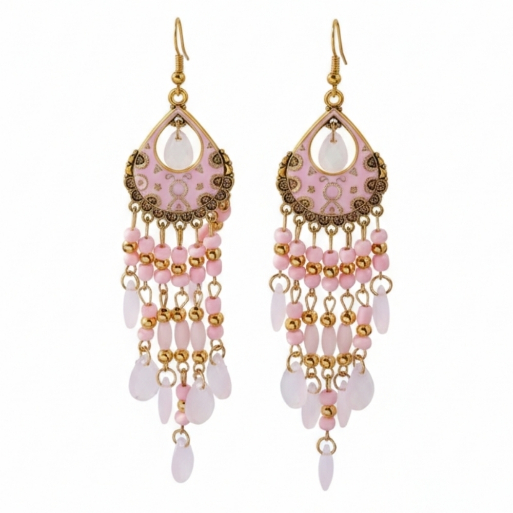 ποΈ Vintage Style Dangle Chandelier Earrings Pink and Gold